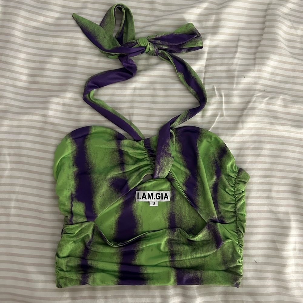 I.AM.GIA Green and Purple Halter Top
